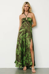 Norah Halter Dress | Brown + Green Print