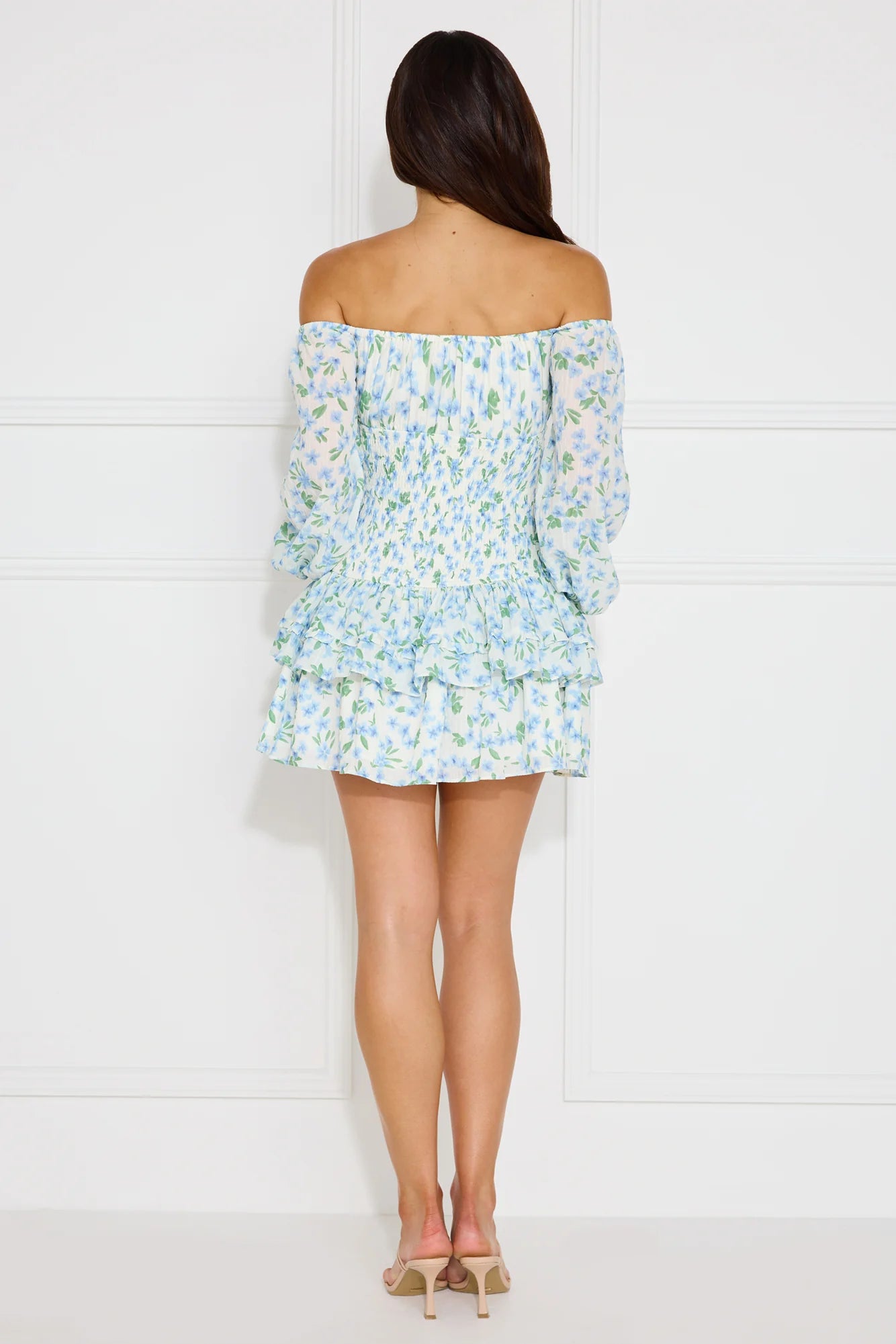 Fashionable Debutante Off Shoulder Mini Dress Blue