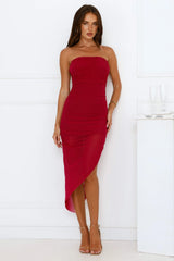 Ultra Luxe Strapless Mesh Midi Dress Burgundy