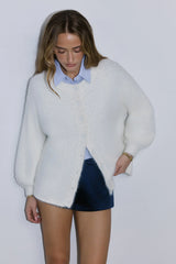 Crisp Snowfall Longline Fluffy Cardigan White