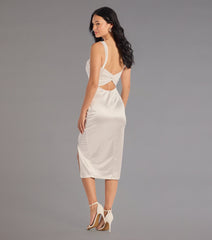 Laina High Slit Satin Midi Dress