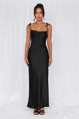 The Penelope Cowl Satin Maxi Dress Black