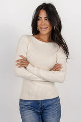 Morris Ribbed Knit Top | Cream