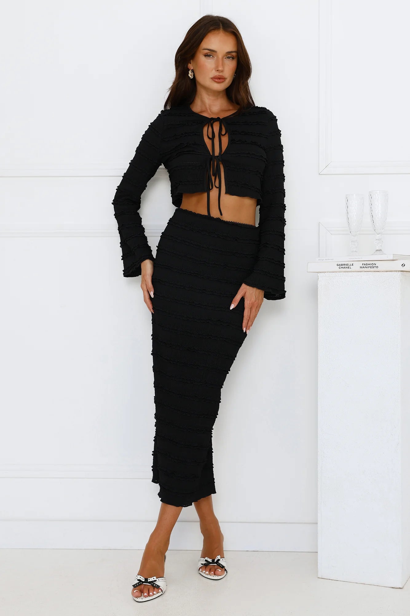 Whimsical Whirls Long Sleeve Top Black