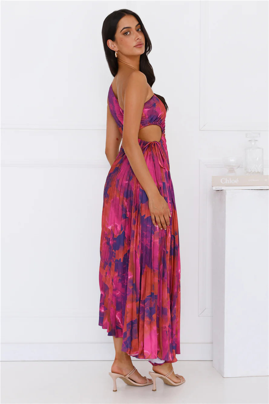 Fashionista’s Night Out One Shoulder Satin Maxi Dress Purple