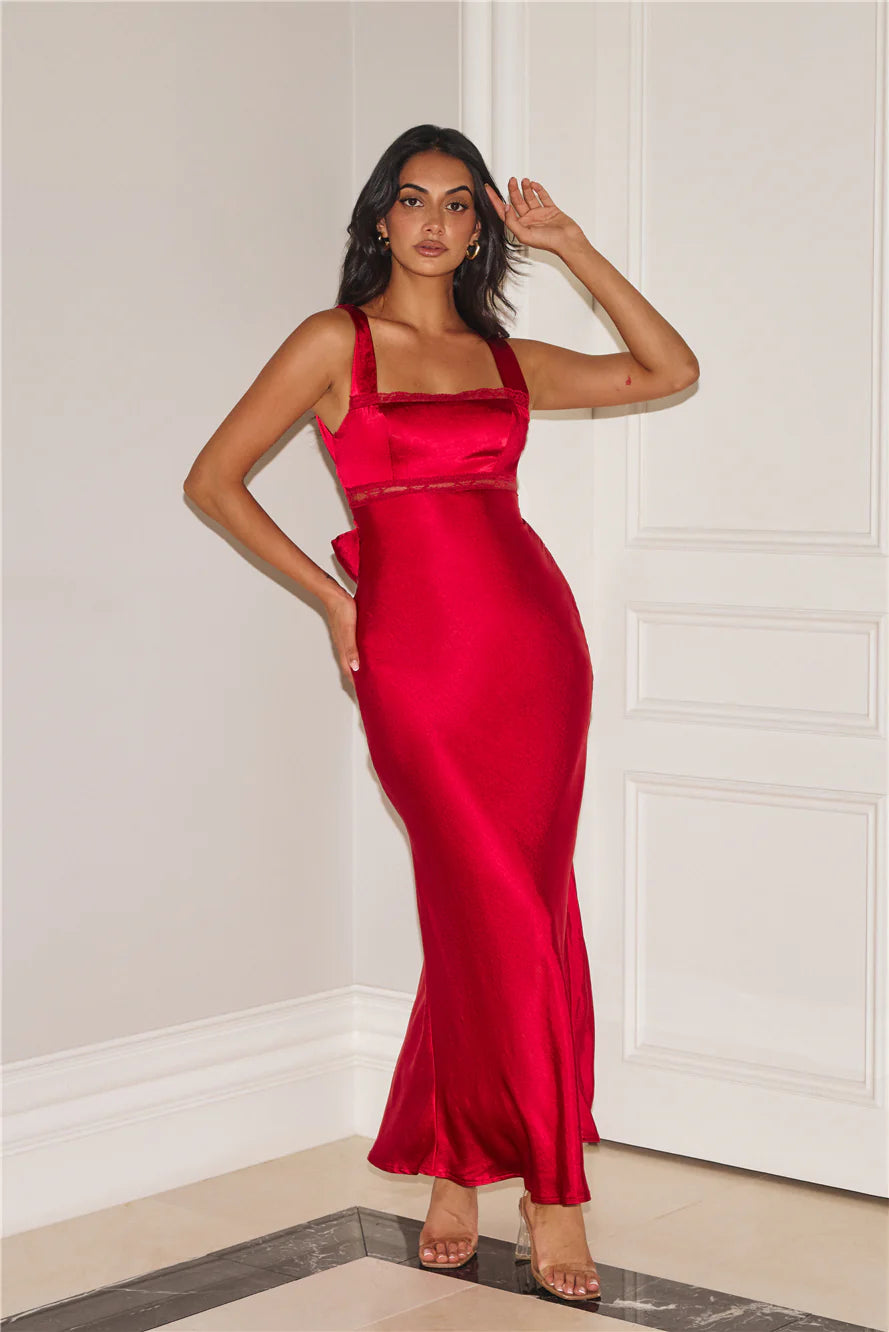 Electric Energy Satin Maxi Dress Red