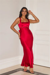 Electric Energy Satin Maxi Dress Red
