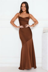 Brilliant Belle Satin Maxi Dress Brown