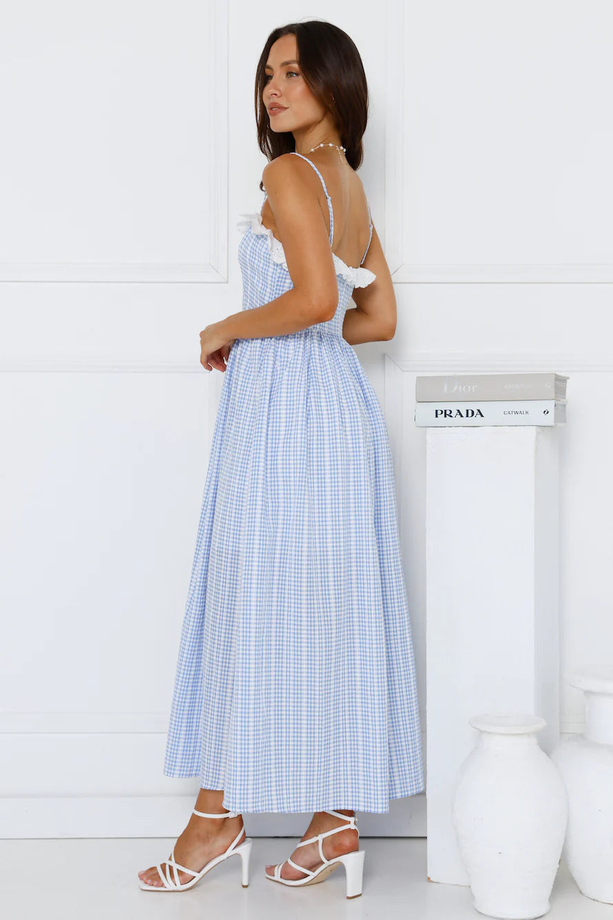 Gaia Gingham Maxi Dress Blue