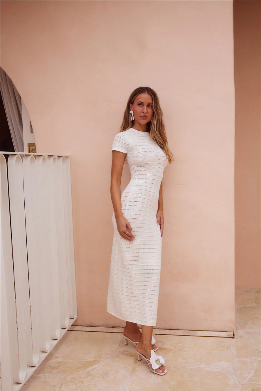 Adventures In Paradise Short Sleeve Knit Maxi Dress White
