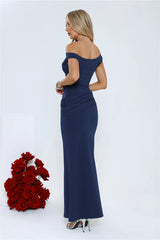 Caught In The Spotlight Off Shoulder Maxi Dress Navy
