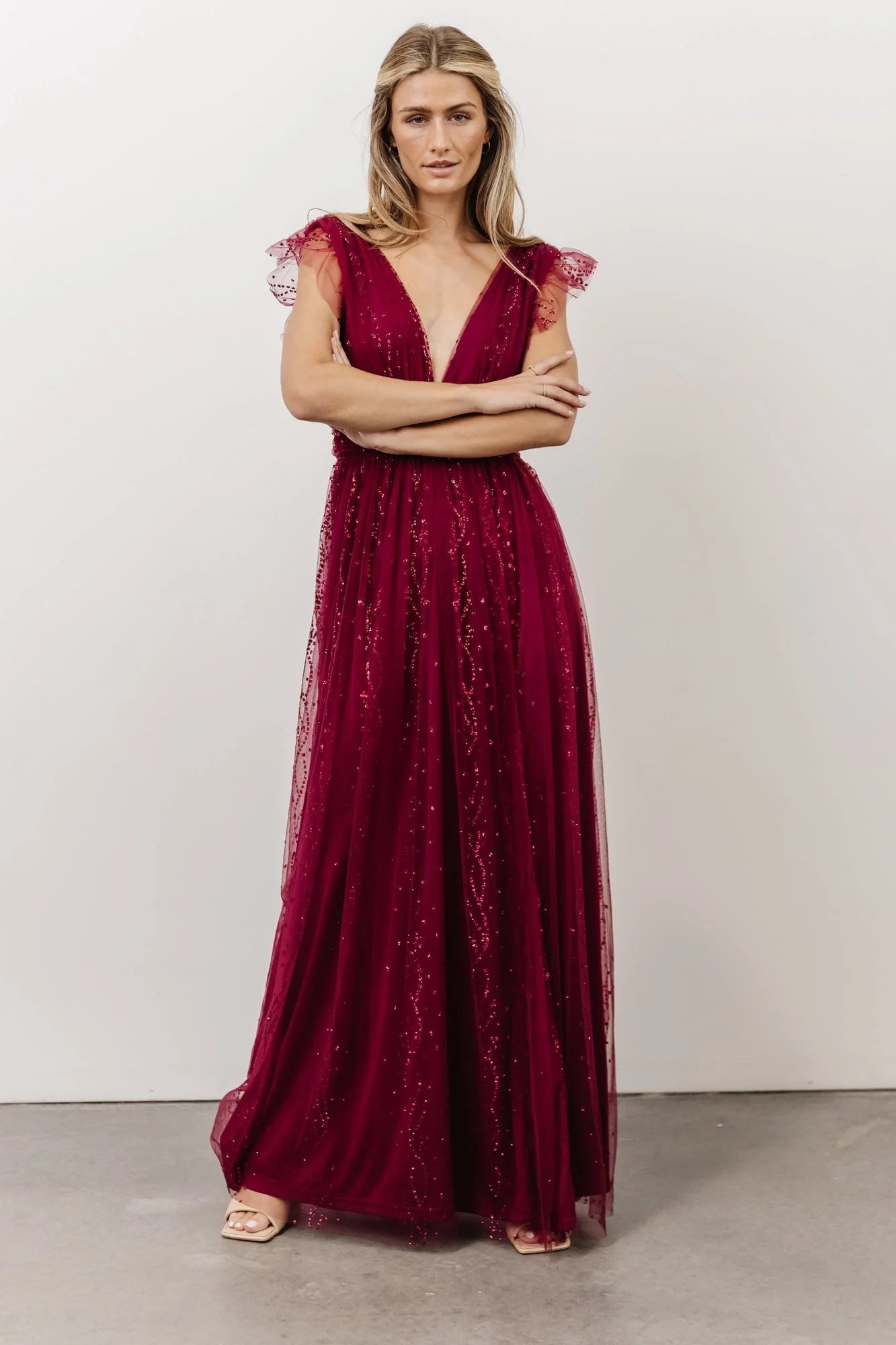 Annika Sequin Mesh Maxi Dress | Wine