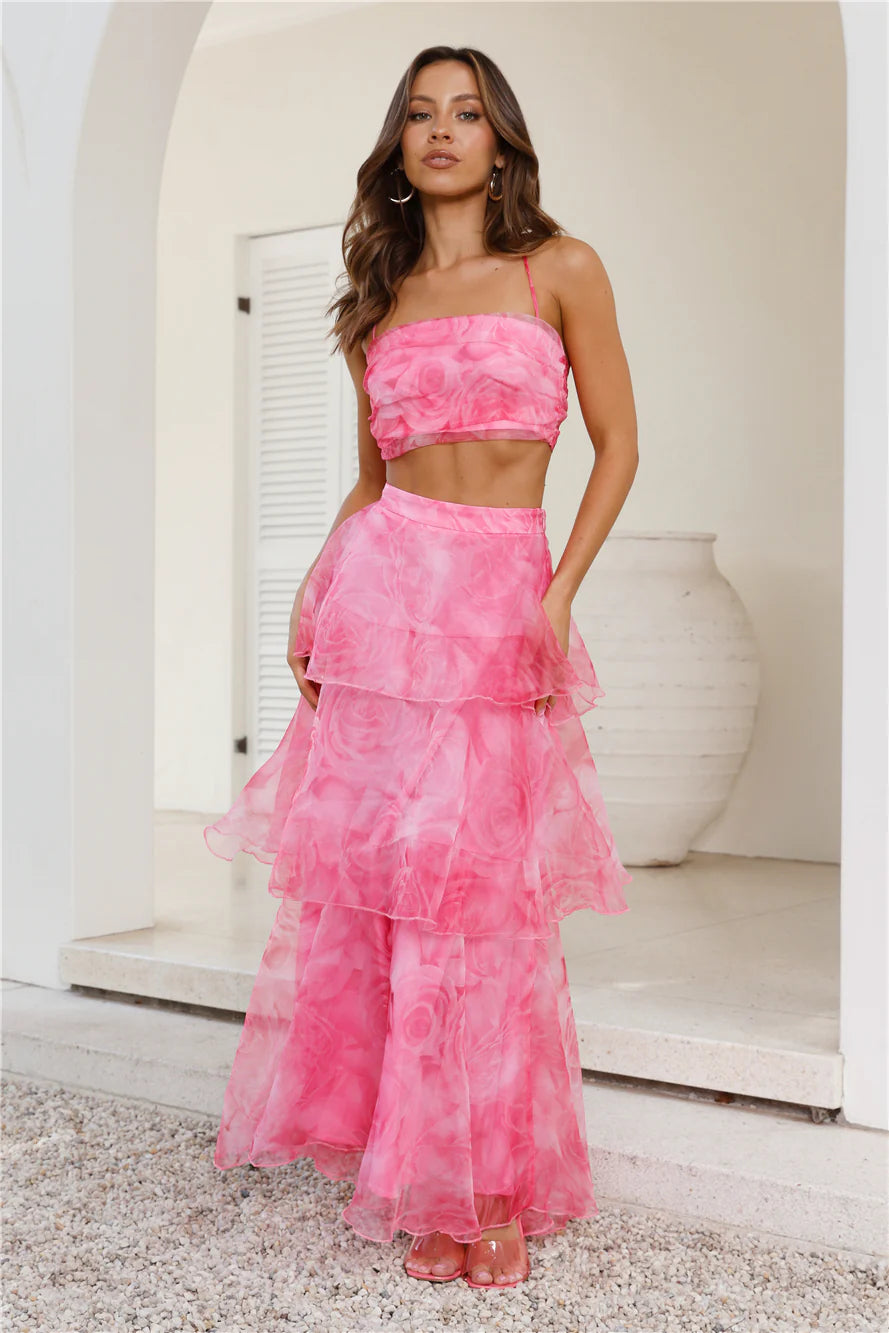Worthy Of Roses Frill Crop Top Pink