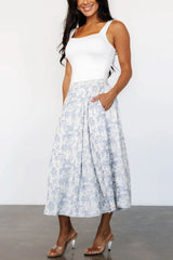 Jeanne Pleated Midi Skirt | Pearl + Light Blue