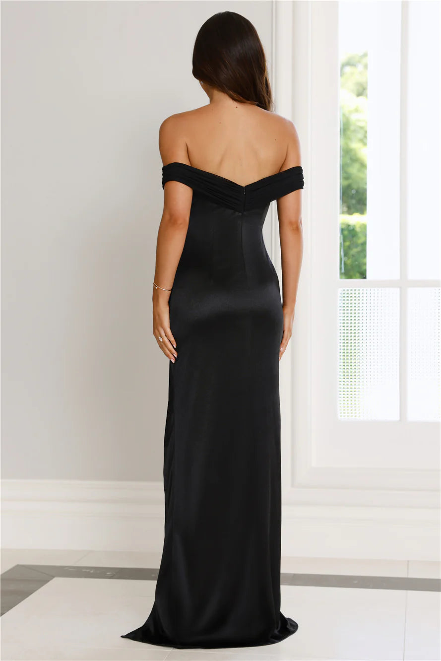Couture Enchantment Off Shoulder Maxi Dress Black