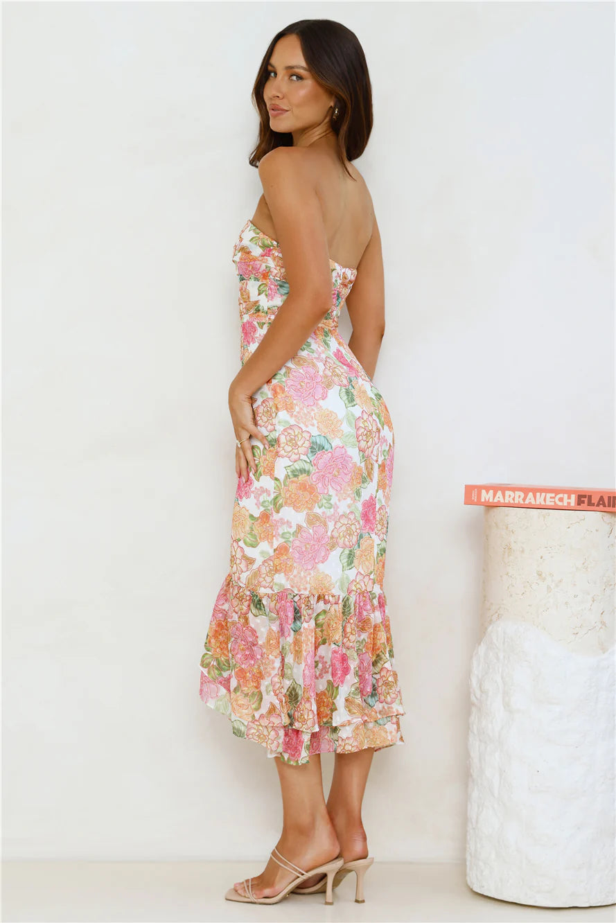 Fantasyland Strapless Midi Dress Print