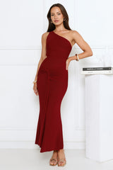 Urban Twilight One Shoulder Mesh Maxi Dress Wine