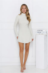 Winter Party Knit Long Sleeve Mini Dress Cream