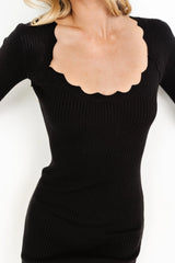 Percy Scalloped Midi Dress | Black