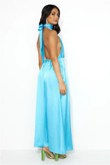 Exciting Event Satin Maxi Dress Blue