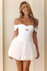 Classic Romance Off Shoulder Bubble Mini Dress White