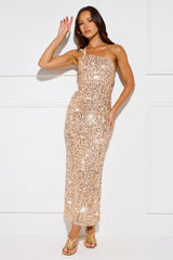 Glittering Gaze Sequin One Shoulder Maxi Dress Gold