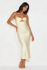 Unlike No Other Strapless Satin Maxi Dress Yellow