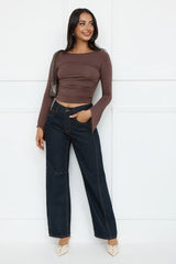 Elite Chic Long Sleeve Top Brown