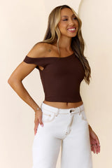BASE Luxe Rib Luxe Line Off Shoulder Top Chocolate