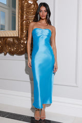 Bonded Connection Satin Maxi Dress Blue