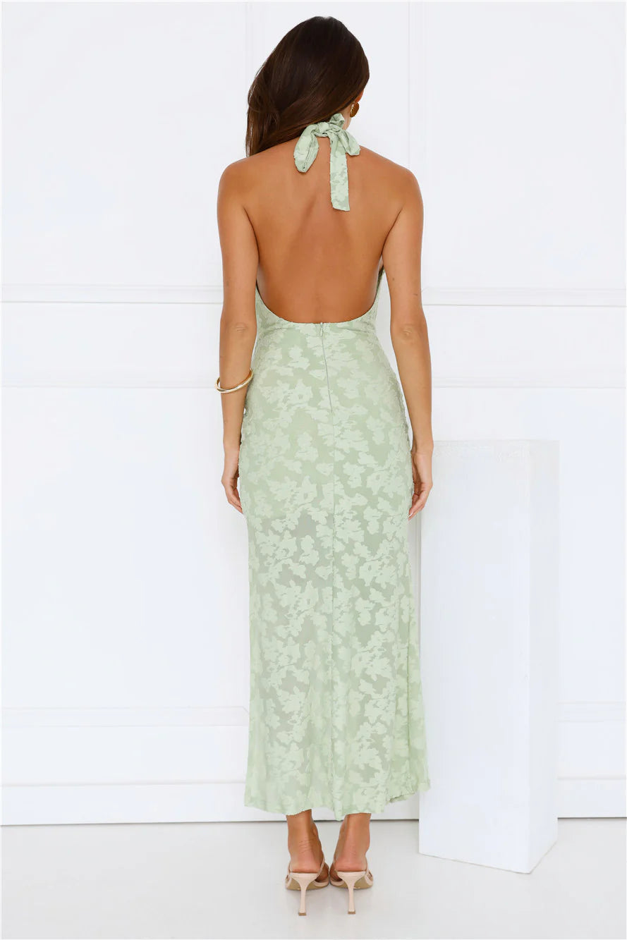 Coconut Sips Halter Maxi Dress Green