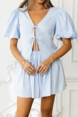 Coastal Edit Linen Blend Mini Skirt Blue