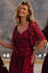Genevieve Glitter Maxi Dress | Wine