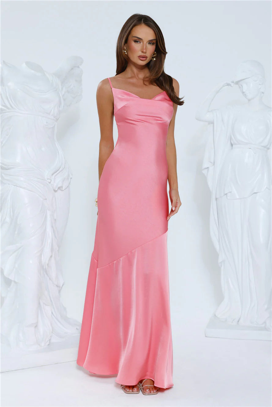 Brilliant Belle Satin Maxi Dress Pink