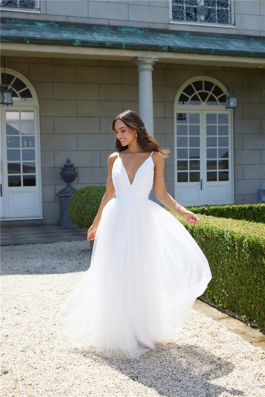 Glistening Moments Tulle Maxi Dress White