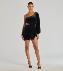 Spotlight Shine Long Sleeve Velvet Glitter Mini Dress