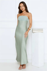 Every Love Song Satin Strapless Maxi Dress Sage