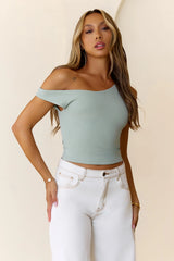 BASE Luxe Rib Luxe Line Off Shoulder Top Sage