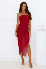 Ultra Luxe Strapless Mesh Midi Dress Burgundy