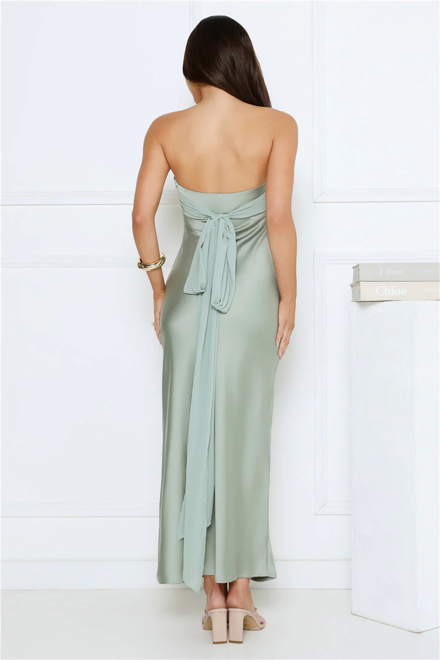 Every Love Song Satin Strapless Maxi Dress Sage