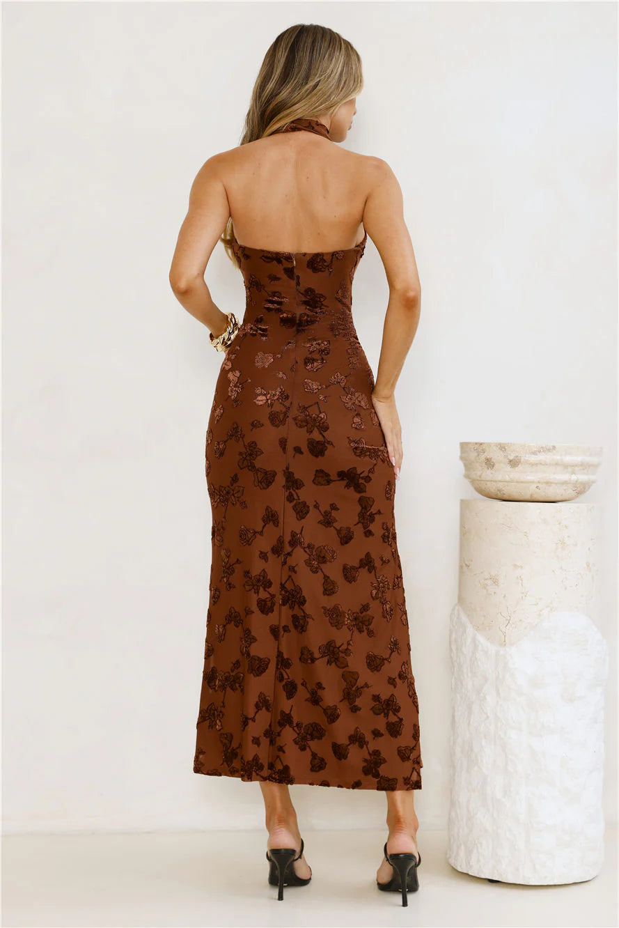 Wish For More Halter Midi Dress Mocha