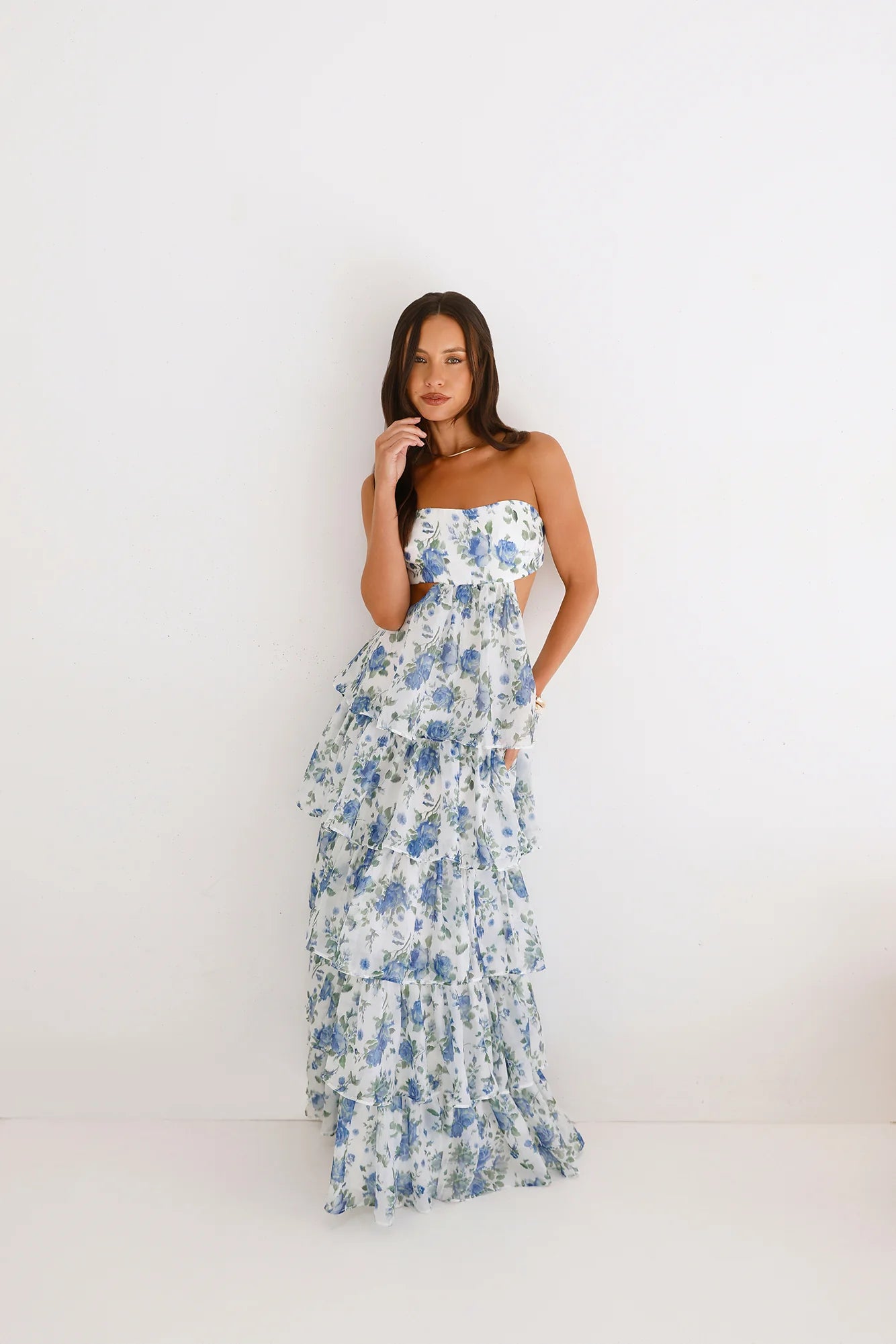 Bloom Spell Strapless Maxi Dress Blue