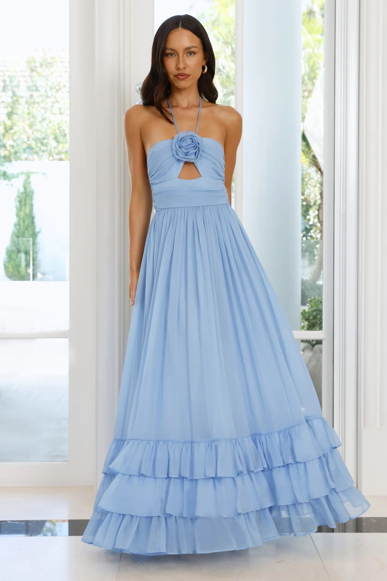 Enchanted Bloom Halter Maxi Dress Blue