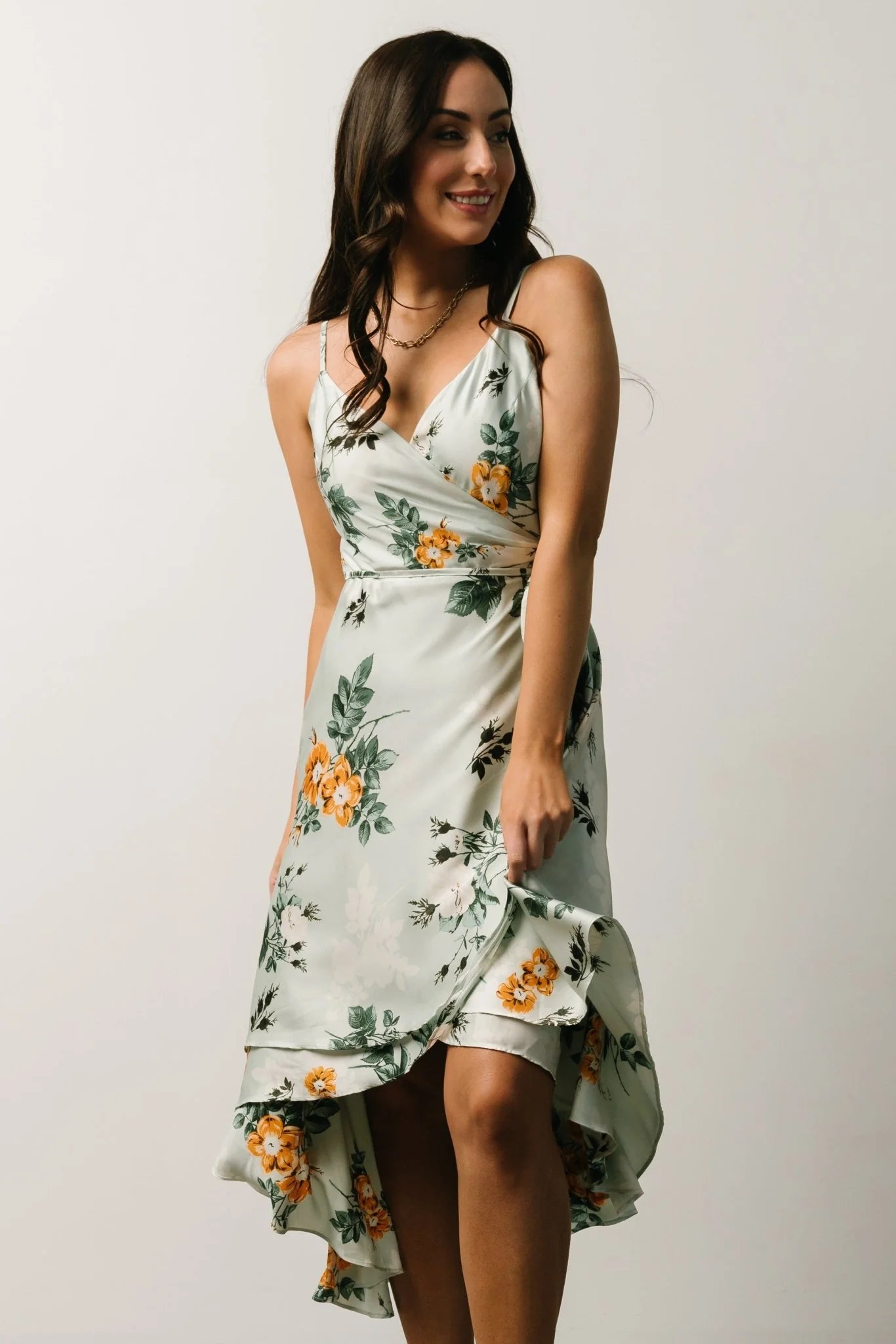 Steffi Tulip Wrap Dress | Light Sage Floral