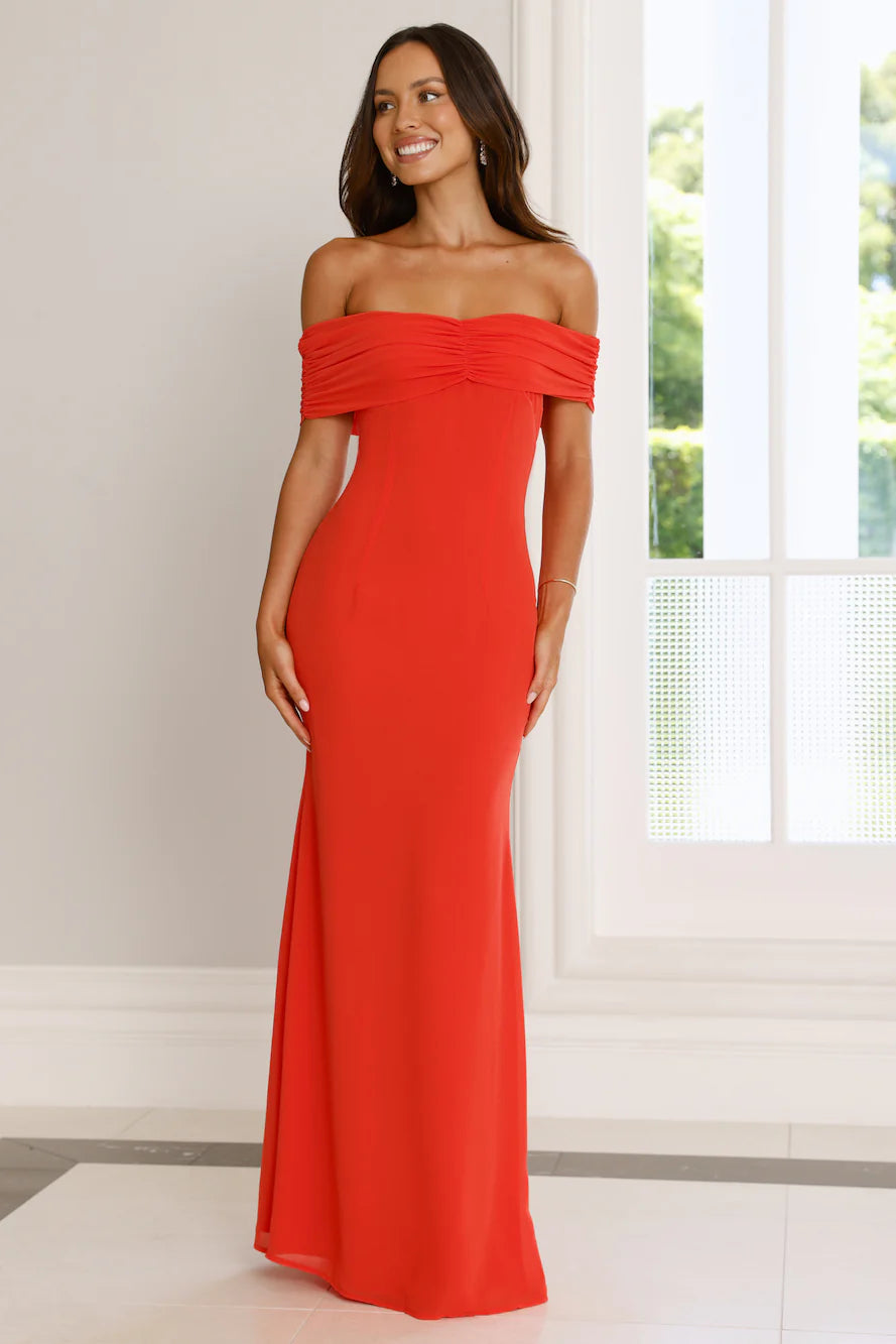 Endless Desire Off Shoulder Maxi Dress Tangerine
