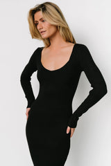 Eve Ribbed Midi Dress | Black