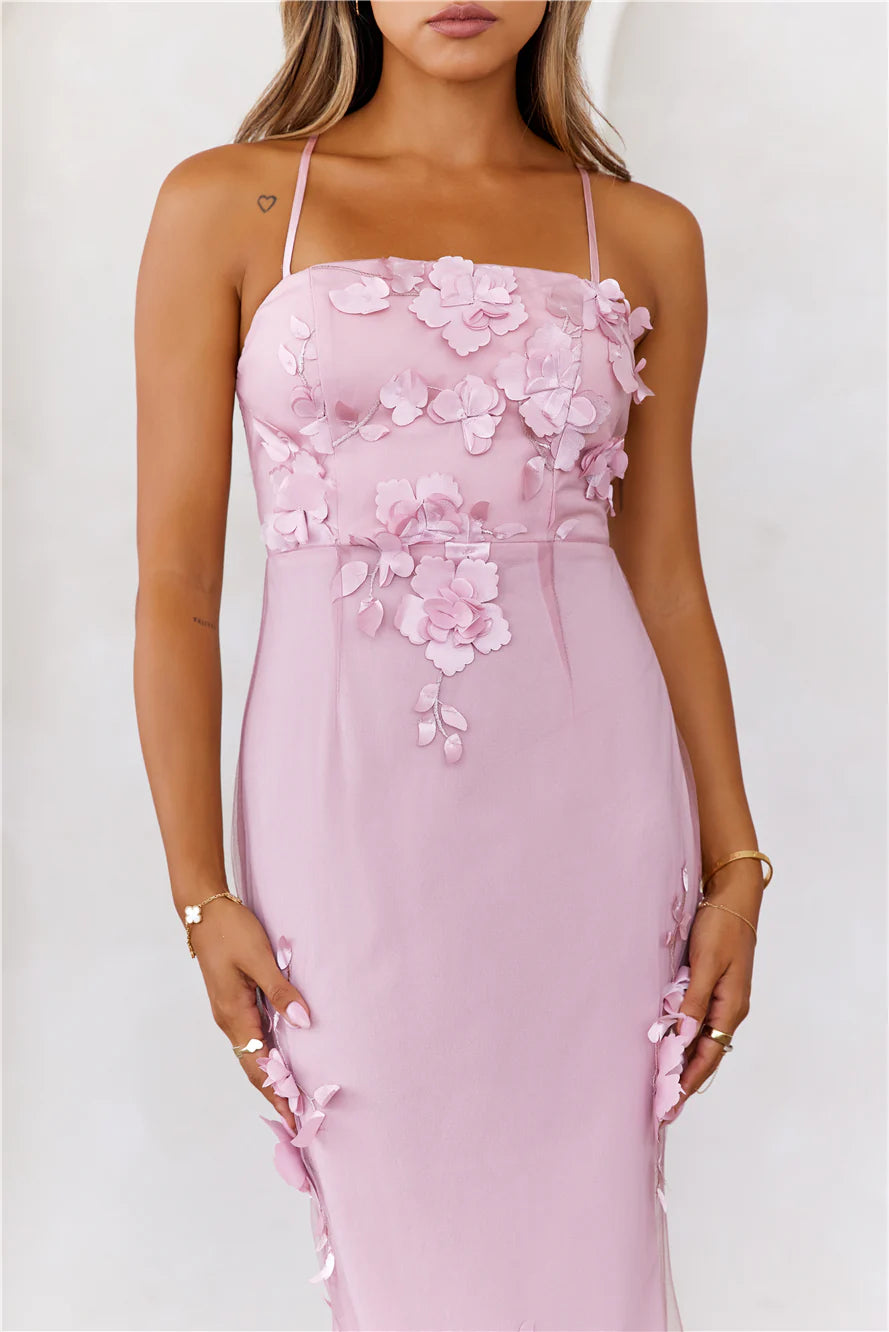 Flower Vine Maxi Dress Mauve