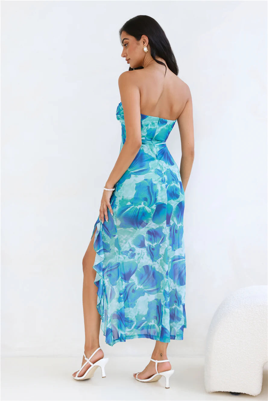 Firefly Lantern Strapless Mesh Maxi Dress Green