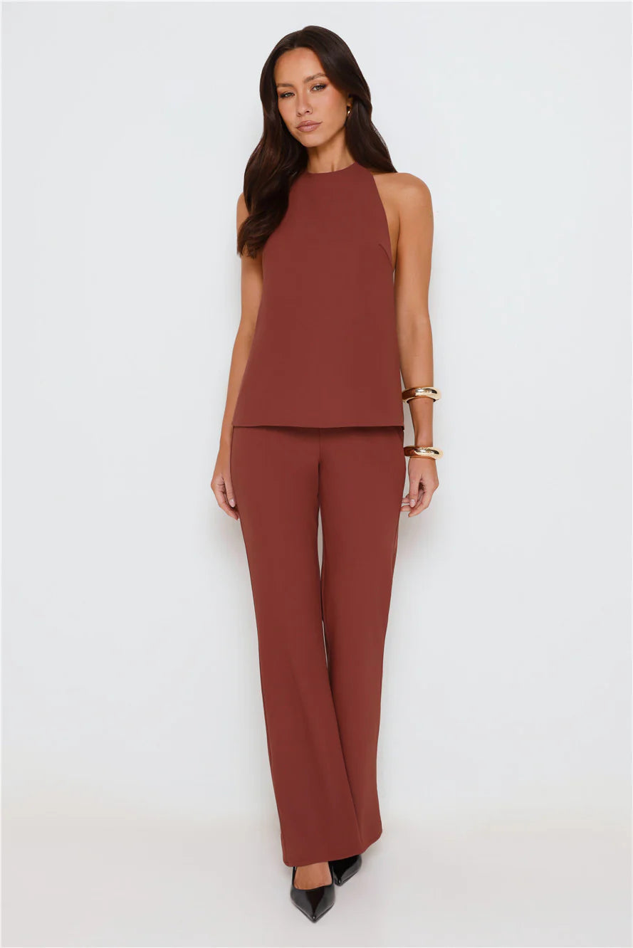 Clean Slate Tailored Halter Top Brown