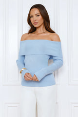 Dreamwave Off Shoulder Knit Top Blue